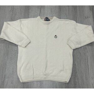 Chaps Ralph Lauren Sweater Men's Large Beige Hand Framed Crest Pullover Preppy